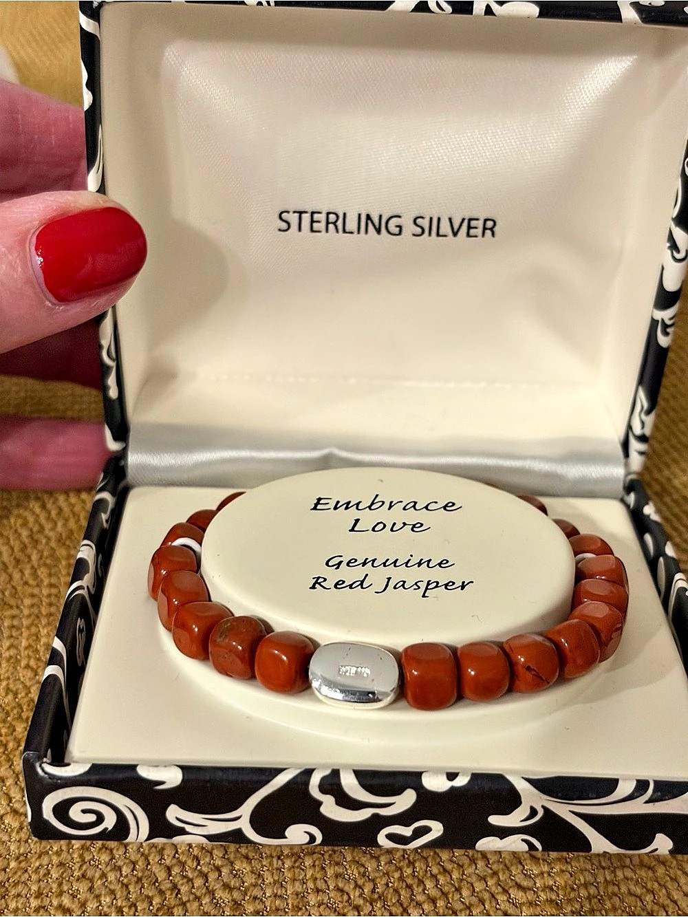 Red Jasper Beaded Bracelet in Brown & Sterling Silver